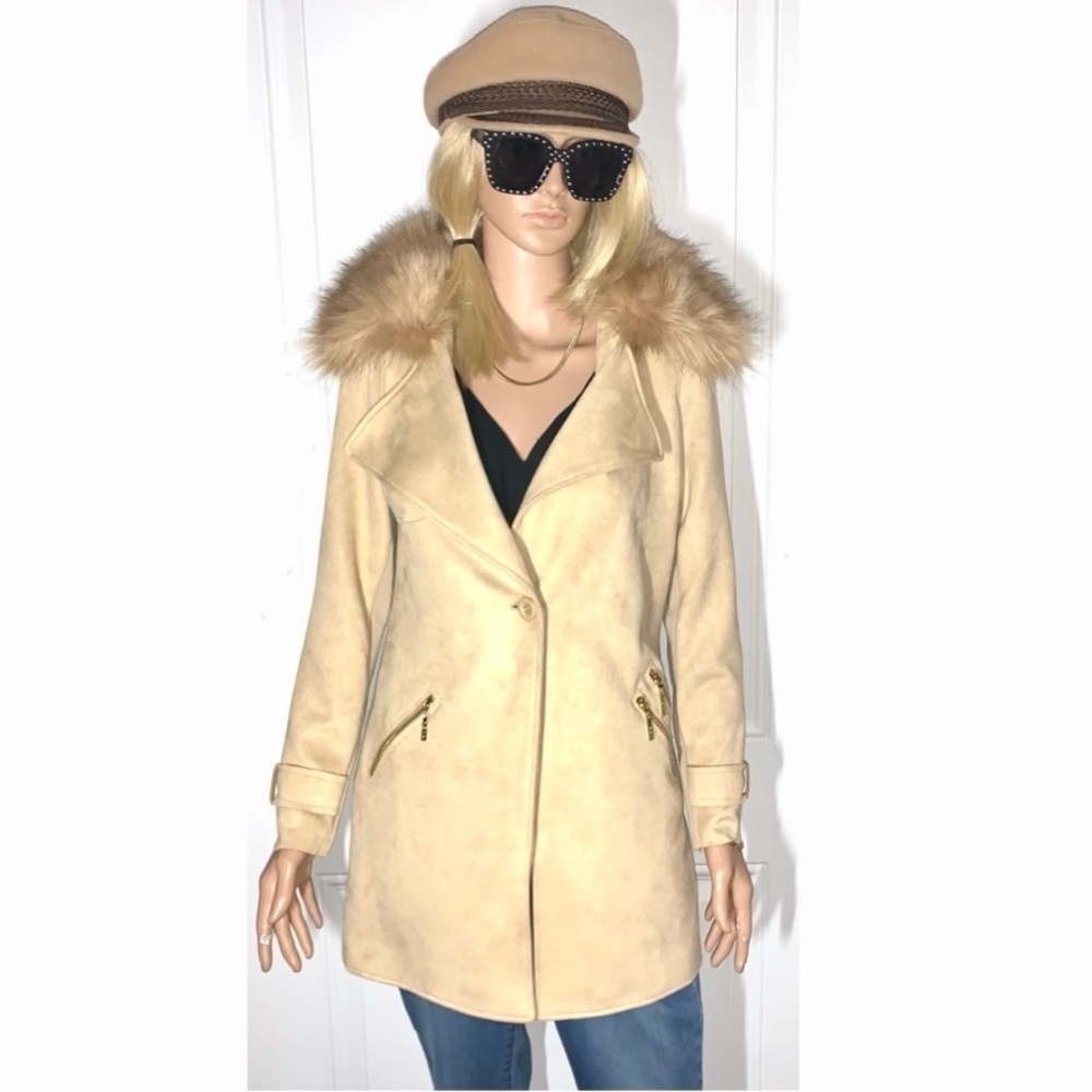 Penny Lane beige faux suede and Fur Collar Size XS